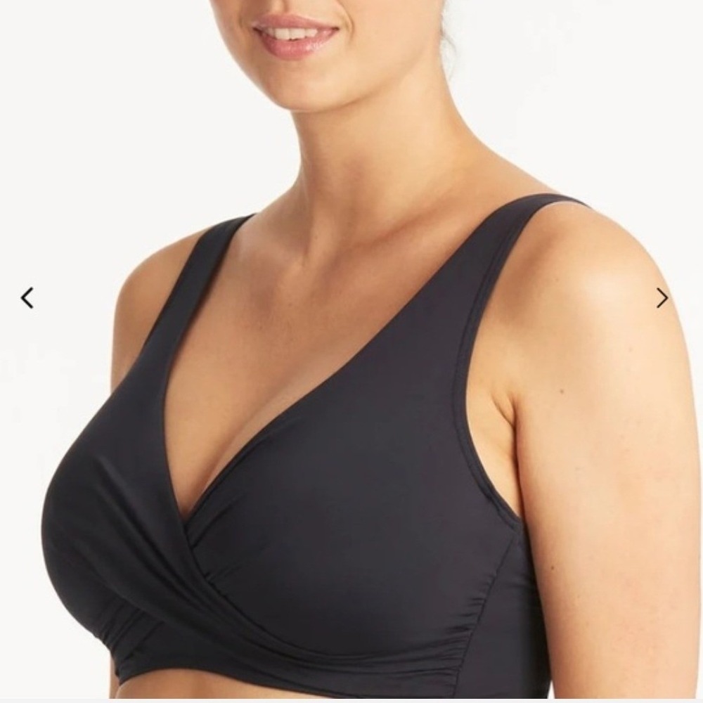 Sea Level Australia NWT Essentials G Cup Cross Front Bikini Bra Top Black Size 8